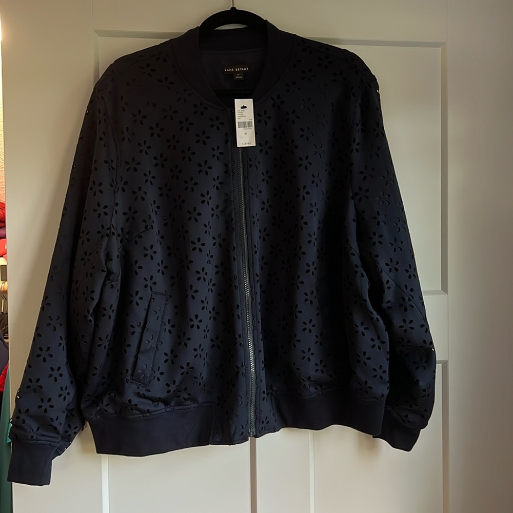 Navy bomber jacket with burnout details.
